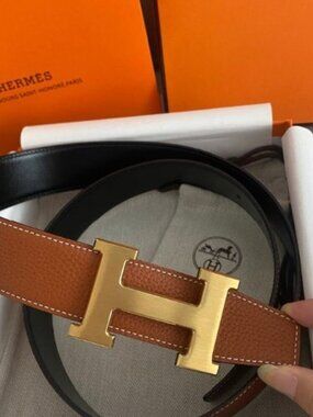 Hermes Reversible 32mm Belt Black/Brown Gold Buckle 95cm
